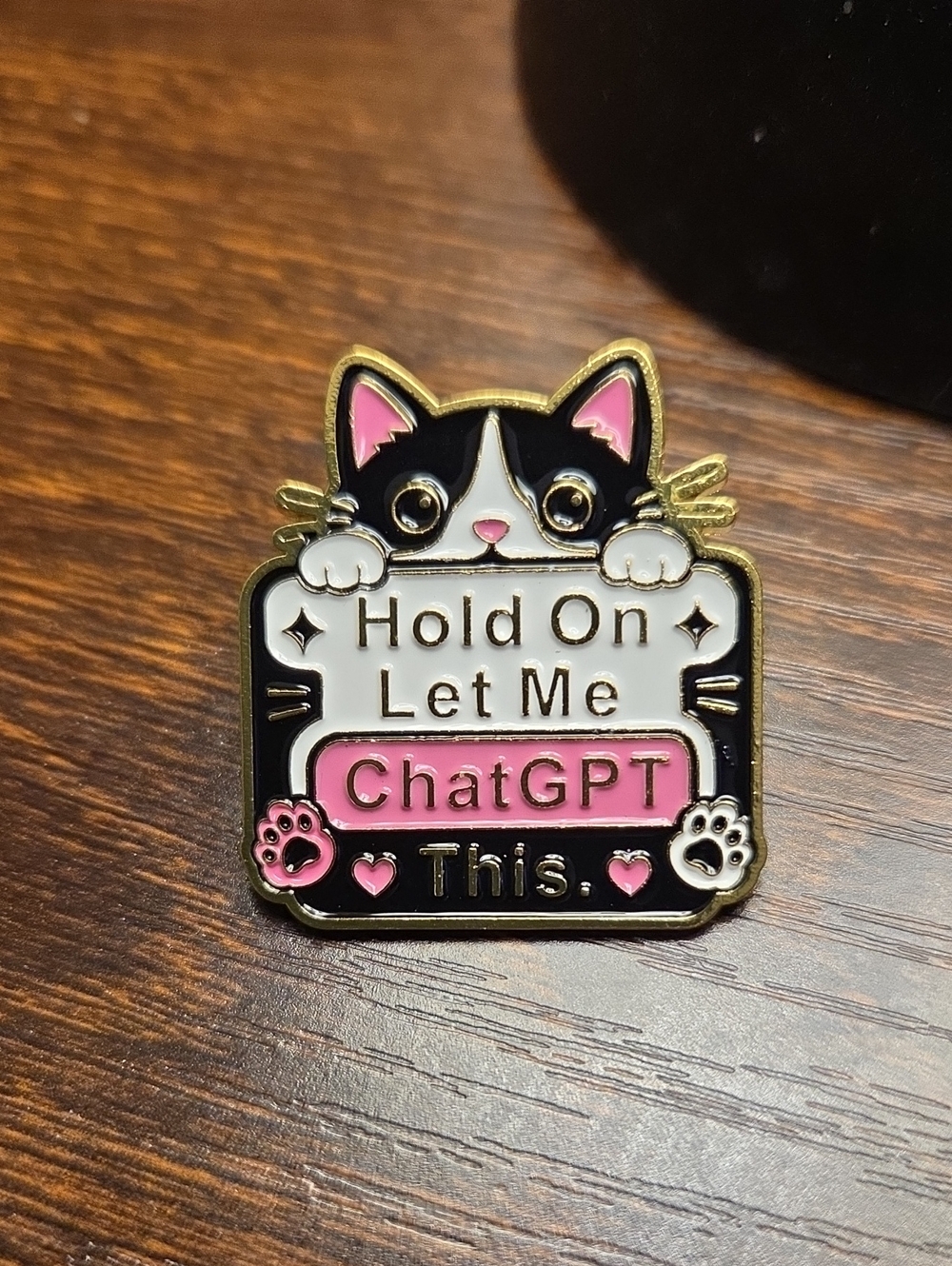 ChatGPT Cat Enamel Pin - Black, White & Pink